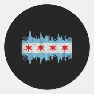 Chicago City Skyline Flag Chicago City Distressed Classic Round Sticker