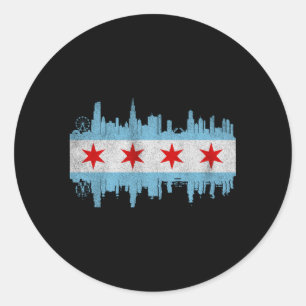 Chicago City Skyline Flag Chicago City Distressed Classic Round Sticker