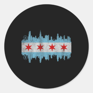 Chicago City Skyline Flag - Vintage Chicago City D Classic Round Sticker