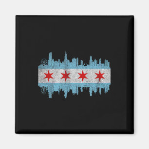 Chicago City Skyline Flag - Vintage Chicago City D Magnet