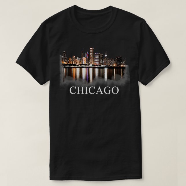 Chicago City Skyline Lights At Night Chicago Illin T-Shirt (Design Front)