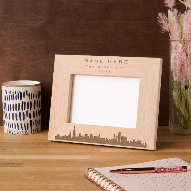 Chicago City Skyline Silhouette, Personalised Text Etched Frames (Left)