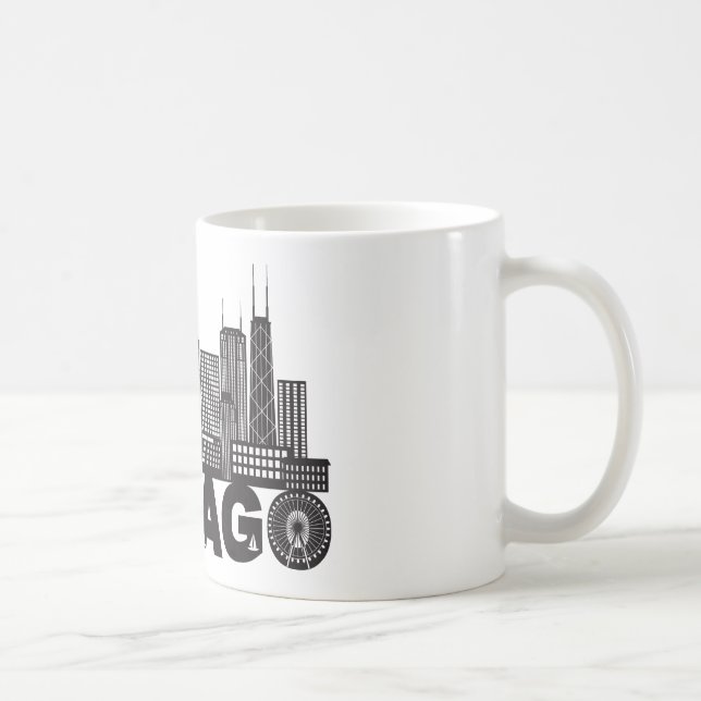 Chicago City Skyline Text Black and White Coffee Mug (Right)