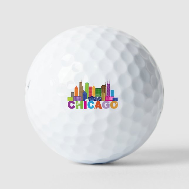 Chicago City Skyline Typography Golf Balls (Front)