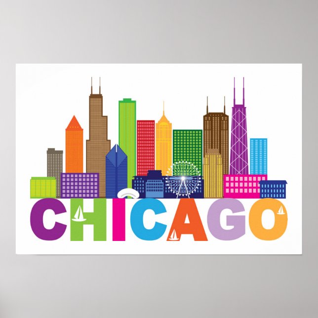 Chicago City Skyline Typography Poster (Front)