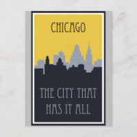Chicago City Skyline Vintage Travel Poster