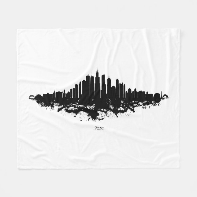Chicago City Skyline Watercolor Black and White Fleece Blanket (Front (Horizontal))