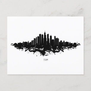 Chicago City Skyline Watercolor Black and White Holiday Postcard