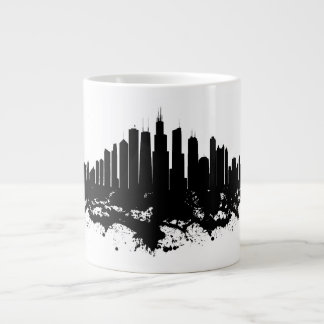 Chicago City Skyline Watercolor Black and White Large Coffee Mug