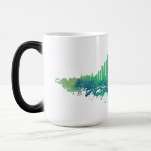 Chicago City Skyline Watercolor in blue and green Magic Mug
