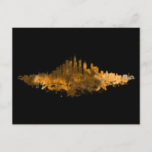 Chicago City Skyline Watercolor in orange Postcard