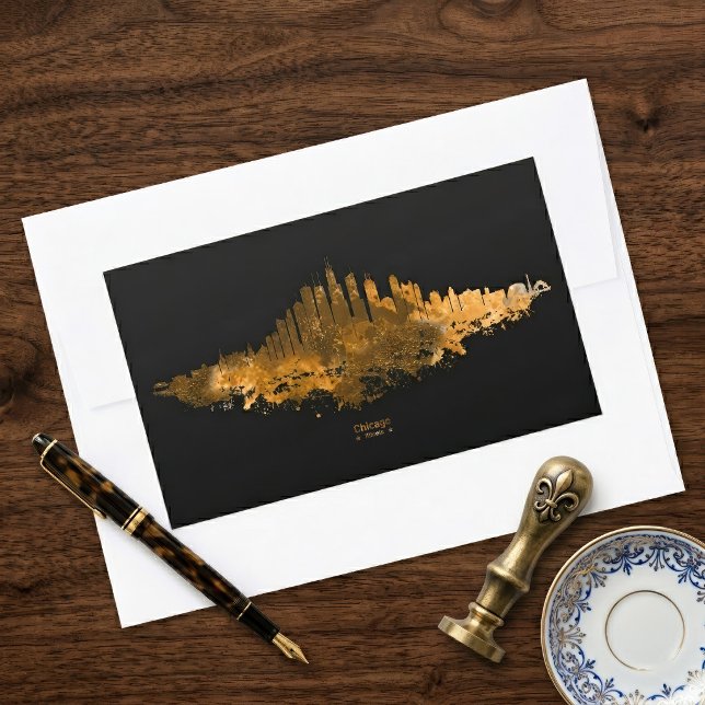 Chicago City Skyline Watercolor in orange Rectangular Sticker (Chicago Skyline Watercolor Orange Cityscape Art. Rectangular Sticker)