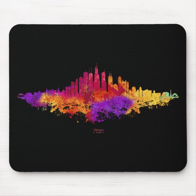 Chicago City Skyline Watercolor on White Mouse Pad (Front)