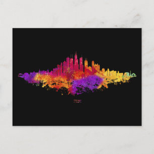 Chicago City Skyline Watercolor on White Postcard