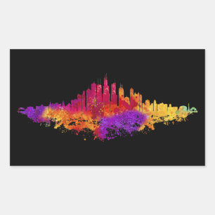 Chicago City Skyline Watercolor on White Rectangular Sticker