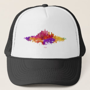 Chicago City Skyline Watercolor on White Trucker Hat