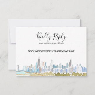 Chicago City Skyline Watercolor Online RSVP Card