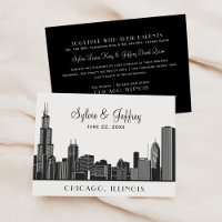 Chicago City Skyline Wedding Black and White