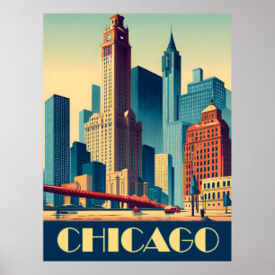 Chicago, City Skyscrapers, Travel Poster