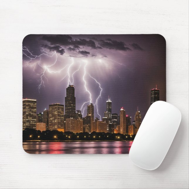 Chicago City Skyscrapers With Lightning Mouse Pad (With Mouse)