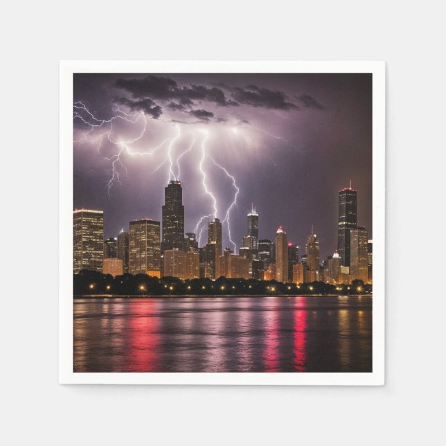Chicago City Skyscrapers With Lightning Napkin (Front)