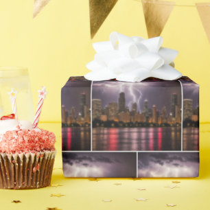 Chicago City Skyscrapers With Lightning Wrapping Paper