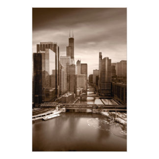 Chicago City View Afternoon BW Photo Print