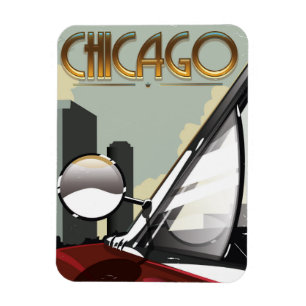 Chicago City vintage auto travel poster Magnet