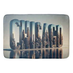Chicago City With Water Reflection Bath Mat