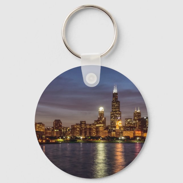 Chicago Cityscape Night New Key Ring (Front)