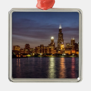Chicago Cityscape Night New Metal Ornament