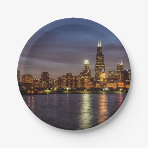 Chicago Cityscape Night New Paper Plate