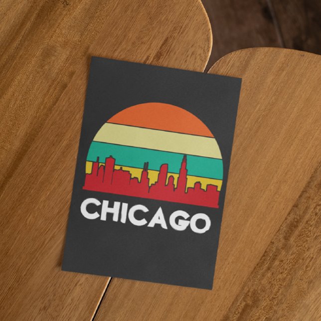 Chicago Cityscape Vintage Sunset Postcard (Chicago Vintage Skyline Postcard)