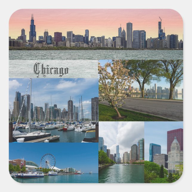 Chicago Collage Square Sticker (Front)
