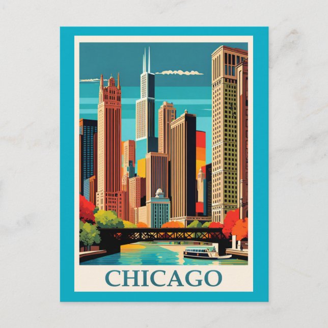 Chicago Colourful Cityscape Postcard (Front)