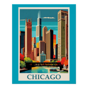 Chicago Colourful Cityscape Poster