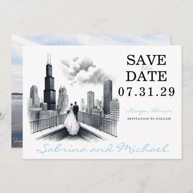 Chicago Couple Save The Date (Front/Back)