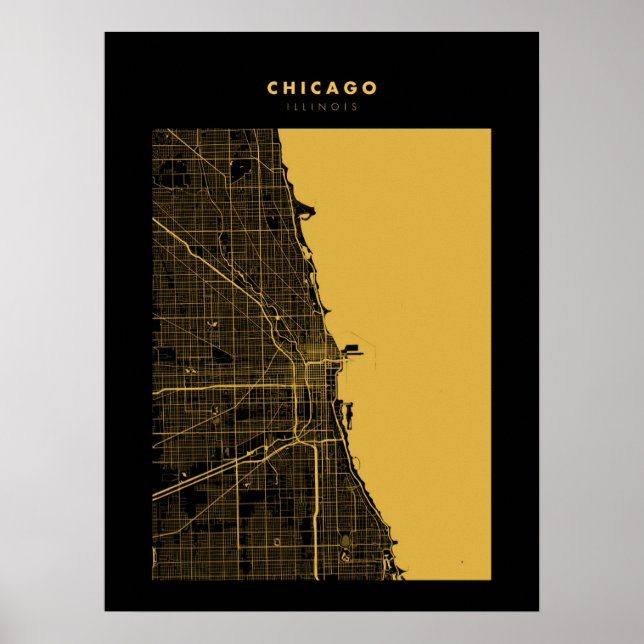 Chicago Dark Gold City Map Poster (Front)