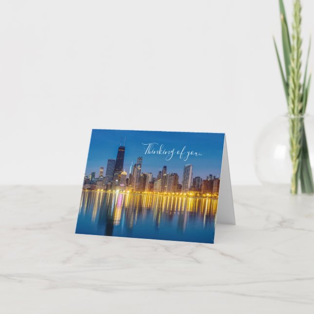 Chicago Dawn Cityscape Thinking Of You Card (Front)