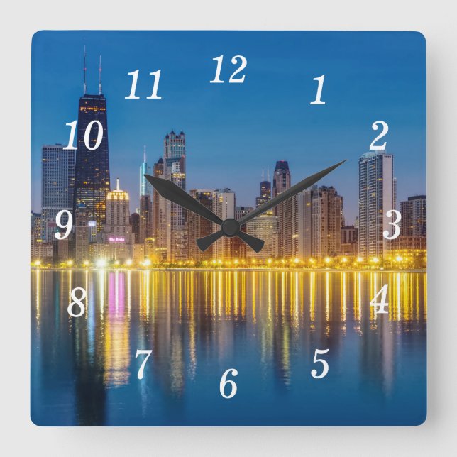 Chicago Dawn Cityscape Wall Clock (Front)