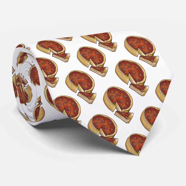 Chicago Deep Dish Pepperoni Pizza Slice Foodie Tie (Rolled)