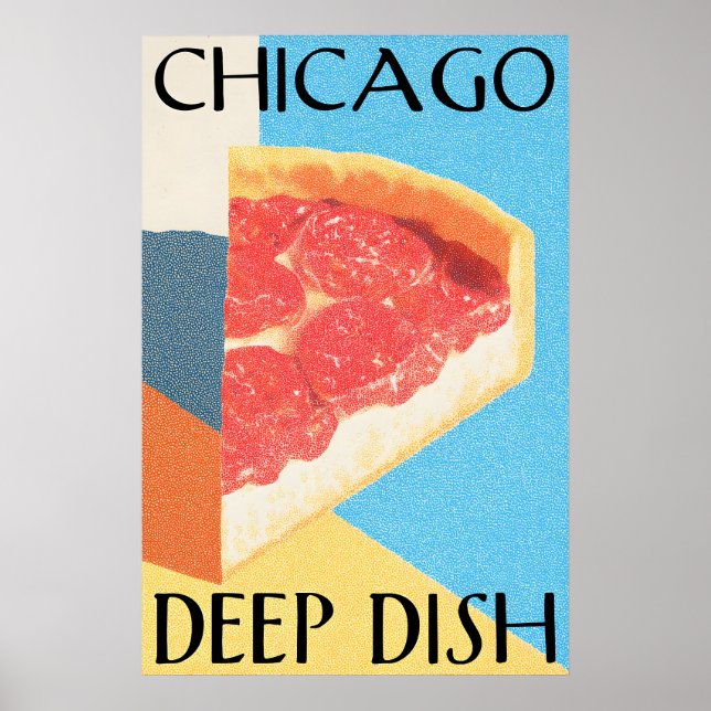 Chicago Deep Dish Poster Retro Pizza Art Print – (Front)