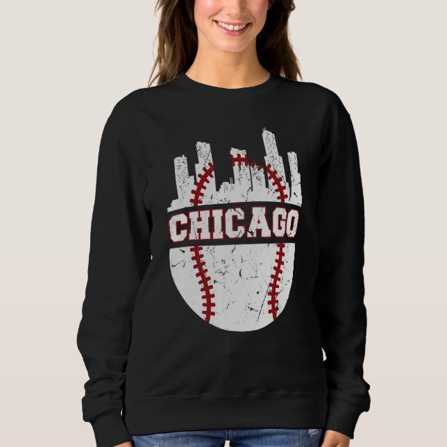 Chicago Distressed Baseball   Retro Skyline   USA Sweatshirt (Front)