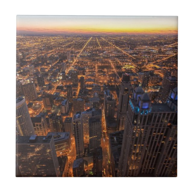 Chicago downtown at sunset ceramic tile (Front)