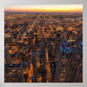 Chicago downtown at sunset poster