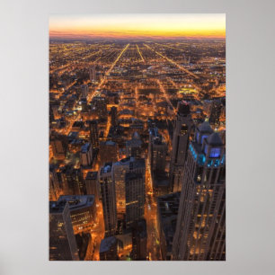Chicago downtown at sunset poster