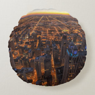 Chicago downtown at sunset round cushion