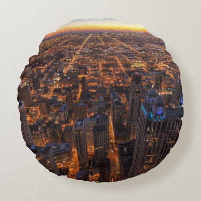 Chicago downtown at sunset round cushion (Front)