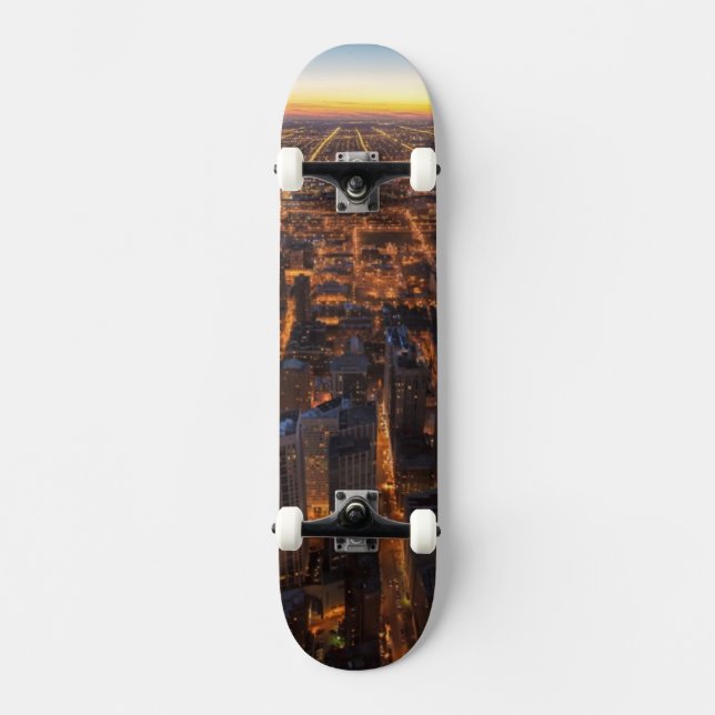 Chicago downtown at sunset skateboard (Front)