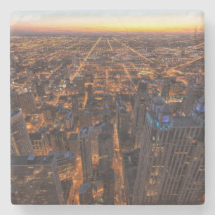 Chicago downtown at sunset stone coaster